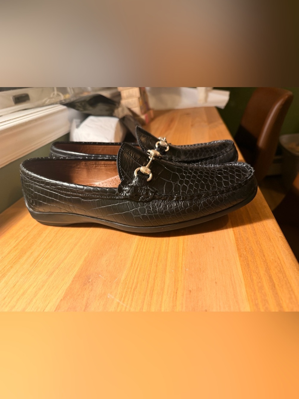 Allen Edmonds Men's Black Croc-Embossed Leather Bit Loafers - Picture 4 of 5